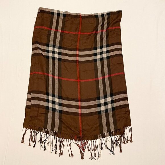 Pashmina Checkered Plaid Scarf Fringed 68 x 25 Inch - Picture 14 of 16